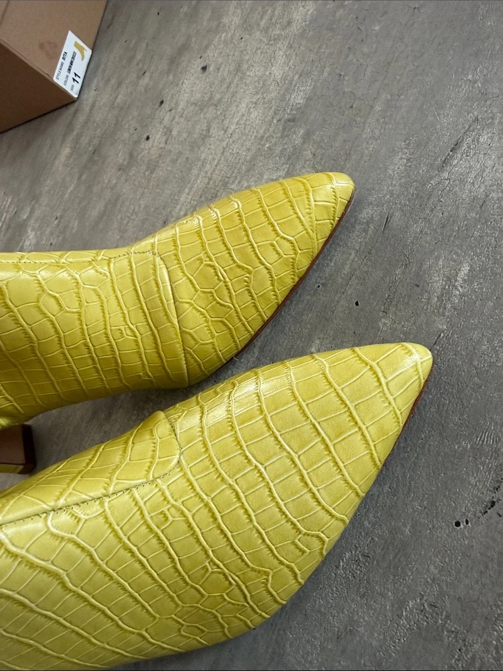 Charlotte Stone Rita Yellow Croc-Embossed Pointed Toe Ankle Booties